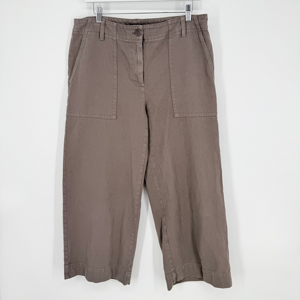 Eileen Fisher Wide Leg Crop Pants Womens M Taupe Good Organic Cotton Utility
